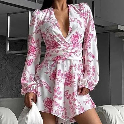 Vestido ajustado a la cintura con mangas abullonadas y escote en V sexy para mujer