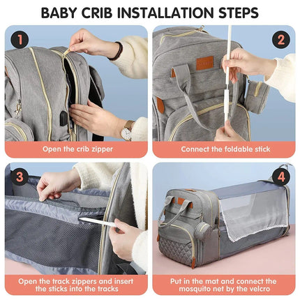 3-in-1 Diaper Bag Backpack with Foldable Baby Bed - Wnkrs