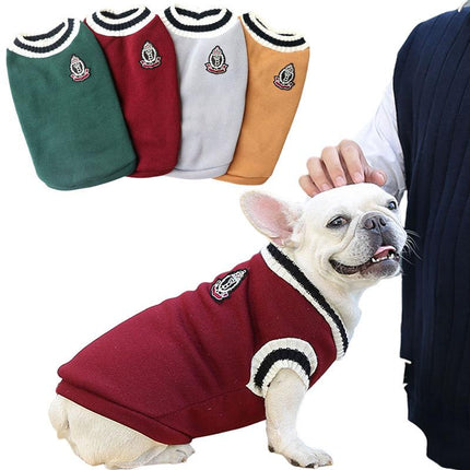 Chaleco tipo suéter para perro, cálido y de estilo preppy