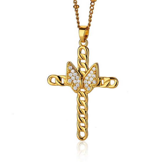 Collier avec pendentif papillon et croix