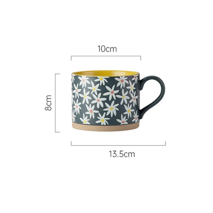 Tasse en céramique à fleurs peintes nordiques – Tasse à café, à thé et à petit-déjeuner de 400 ml