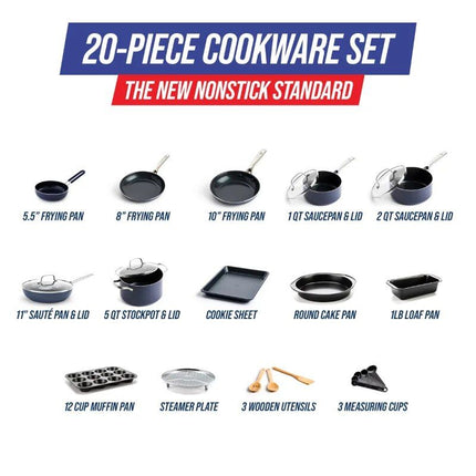 Blue Diamond 20pc Ceramic Nonstick Cookware and Bakeware Set - Wnkrs