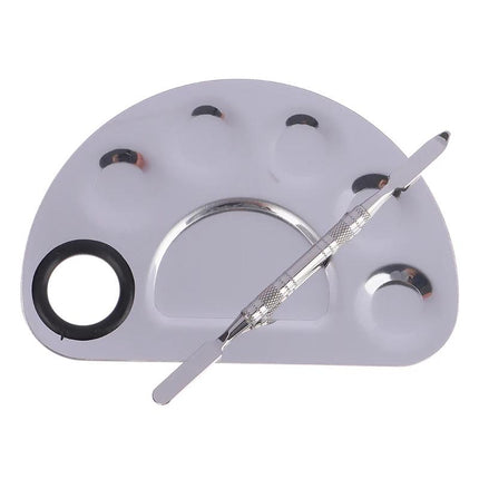 Palette de mélange de maquillage et de nail art en acier inoxydable avec spatule - Kit d'outils de beauté professionnel et portable