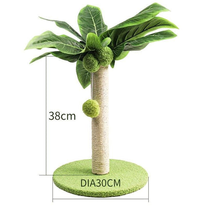 Green Leafy Cat Scratching Post with Sisal Rope and Playful Balls - Wnkrs