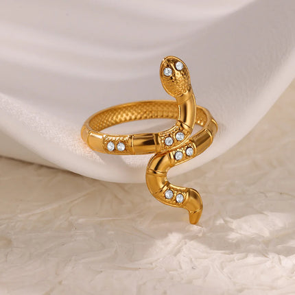 Anillos de serpiente de acero inoxidable dorado para mujer: joyería estética vintage con animales