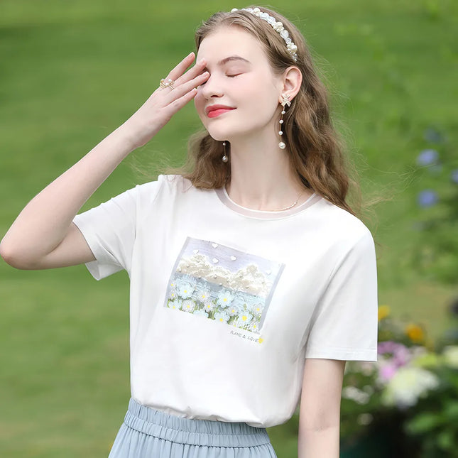 Camiseta con gráfico Cool Cotton Oil para mujer