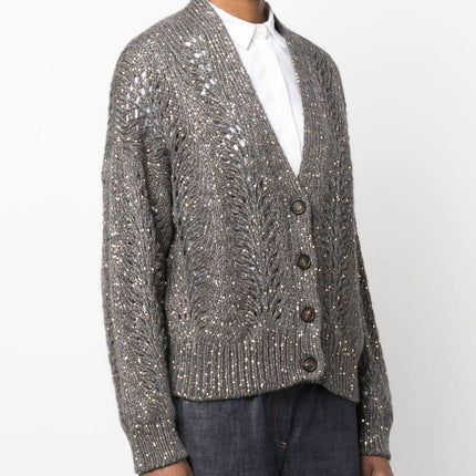 Pull cardigan en mélange de cachemire à paillettes pour femme