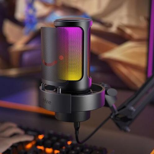 USB Microphone with RGB Modes, Headphone Output & Touch-Mute