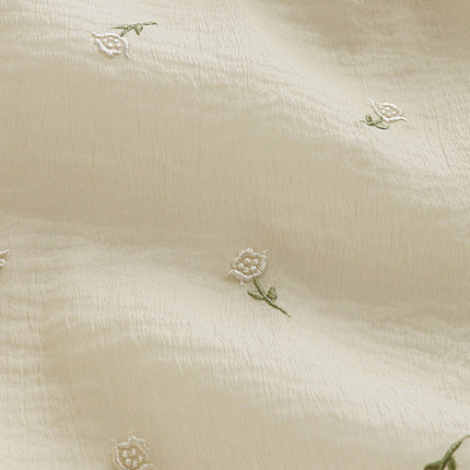 New Silk Crinkled Rose Embroidered Beige Fabric - Wnkrs