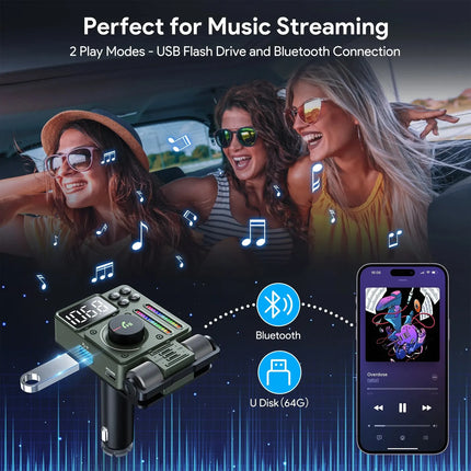 Transmetteur FM Bluetooth 5.3 avec aigus et basses réglables et charge rapide PD30W