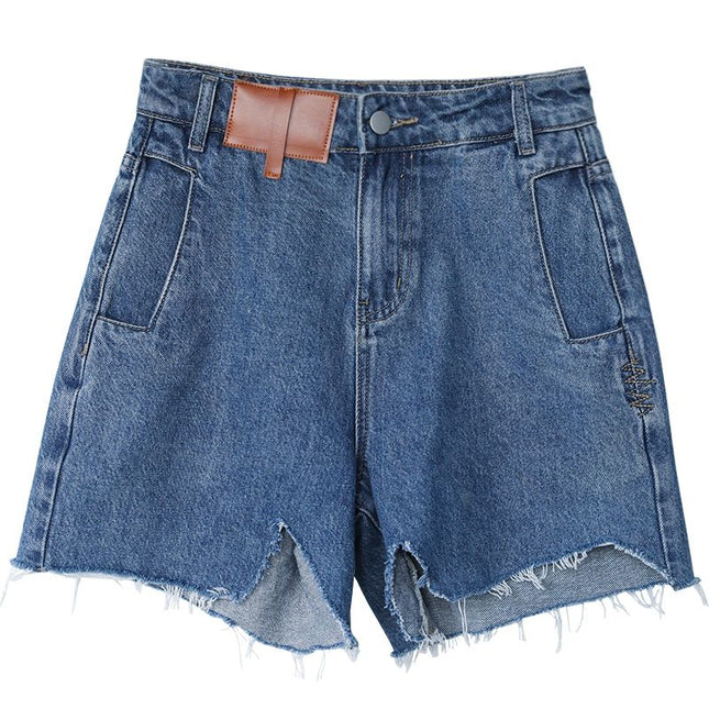 Short en jean taille haute bleu rétro pour femme