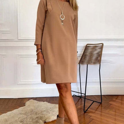 Casual Solid Color Women's Round Neck Plus Size Temperament Dress