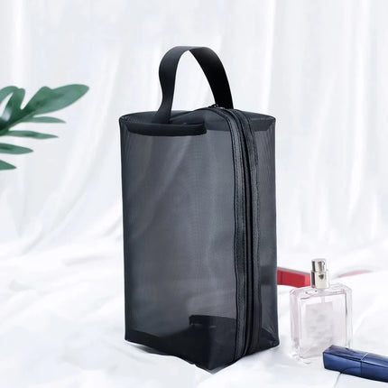 Bolsa de maquillaje de malla transparente