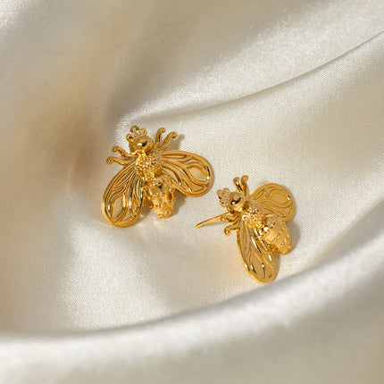 Boucles d'oreilles créatives en acier inoxydable plaqué or 18 carats en forme d'abeille