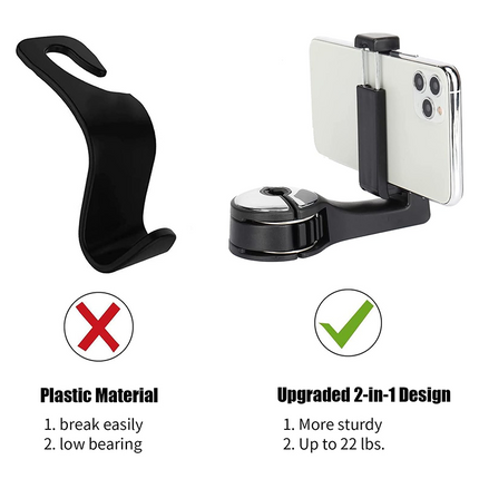 2-in-1 Car Hook and Phone Holder for Headrest – Multi-functional Backseat Organizer