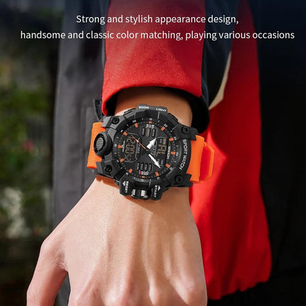 Dual Display Sports Watch for Men - Waterproof, Shock Resistant with Multi-Function Digital Display