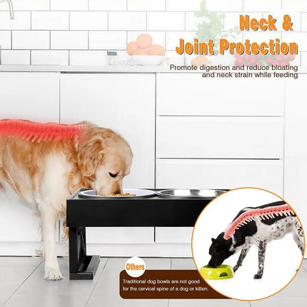 Adjustable Height Dog Bowl Stand with Slow Feeding Option - Suitable for Medium to Large Dogs