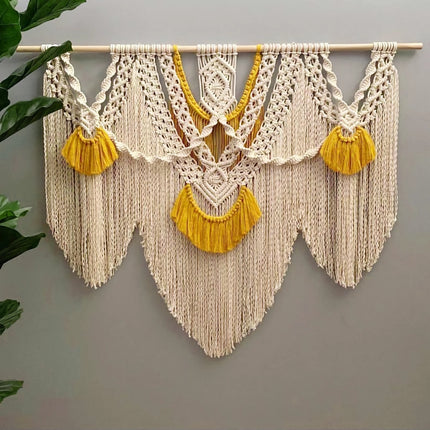 Tapiz colgante de pared de macramé amarillo grande