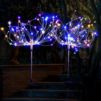 Luces solares para fuegos artificiales, paquete de 2, impermeables para exteriores, 200 LED, luces de bengala con forma de estrella de 8 modos