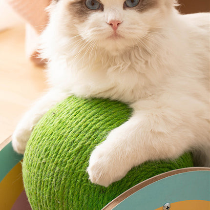 Wooden Sisal Cat Scratcher with Double Tier Green Scratch Ball