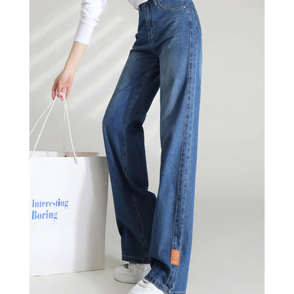 Pantalon en jean ample à taille haute et jambe large pour femme