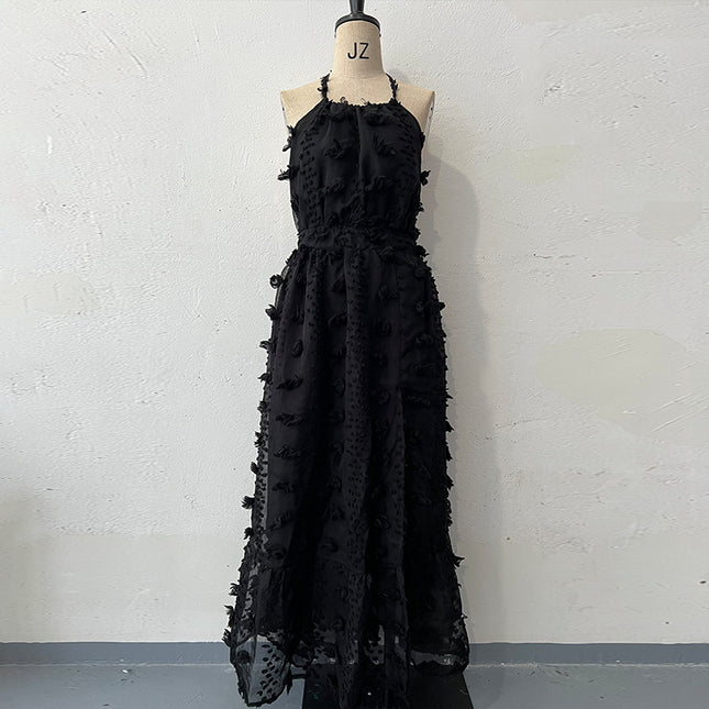 Robe longue brodée européenne et américaine d'automne à dos nu