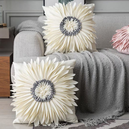 Fashion Modern Style White Throw Pillows Velvet Stitching 3D Chrysanthemum Cushion Waist Pillow Blue Cushion Case - Wnkrs