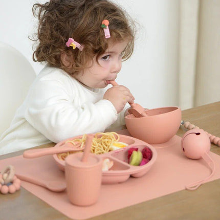 Safe & Stylish Baby Silicone Tableware Set: Dinner Plate, Bowl, Fork & Spoon - Wnkrs