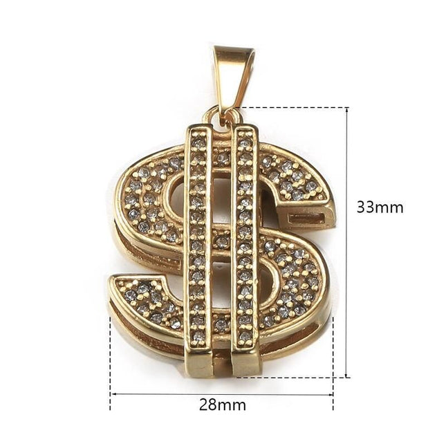 Stylish Gold & Silver CZ Dollar Symbol Pendant Necklace - Wnkrs