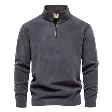 Suéter de cuello alto, estilo pullover, de forro polar para hombre, color liso, sencillo e informal.