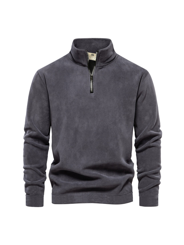 Suéter de cuello alto, estilo pullover, de forro polar para hombre, color liso, sencillo e informal.