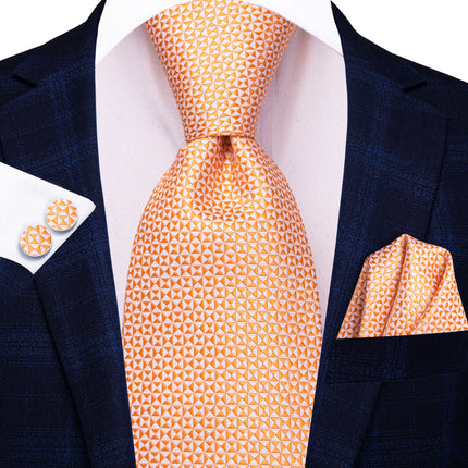 Elegante conjunto de corbata de seda naranja para hombre