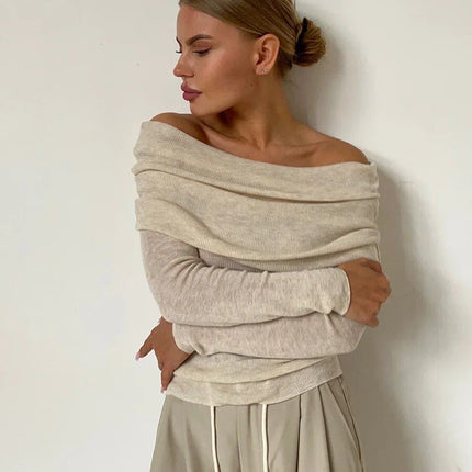 Chic Off-Shoulder Knitted Wool T-Shirt