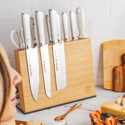 14-Piece Professional Forged Stainless Steel Knife Set with White Handles - Wnkrs