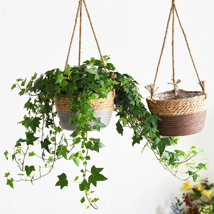 Charmant panier à fleurs suspendu en corde de jute pour décoration intérieure et extérieure