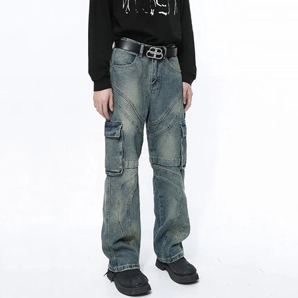 Men's Patchwork Gradient Wide Leg Denim Pants