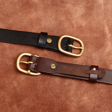 Ceinture tendance en cuir véritable pour femme de 2,8 cm - Boucle à ardillon vintage