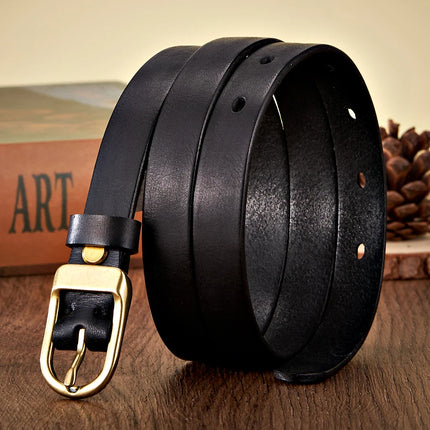 Ceinture fine en cuir véritable de 1,8 cm pour femme avec boucle en cuivre