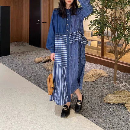 Vestido de mujer con cuello redondo, manga larga y costura irregular