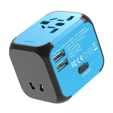 Adaptador de viaje universal con dos puertos de carga USB e indicador LED