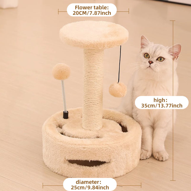 Marco de escalada compacto para gatos con poste rascador de sisal y juguetes interactivos