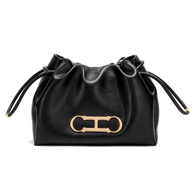 Bolso de hombro con cordón para mujer, estilo retro, elegante y de color sólido