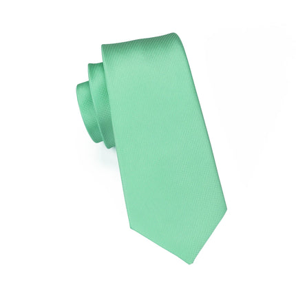 Corbata de seda elegante para hombre en color verde menta con pañuelo y gemelos