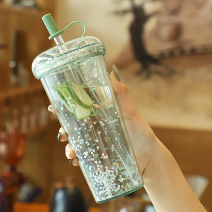 Botella de agua con forma de té de burbujas chispeante kawaii con pajita