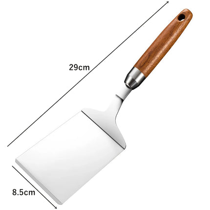 Spatule de cuisine en acier inoxydable avec manche en bois - Ustensiles pour teppanyaki, pizza, crêpes et barbecue