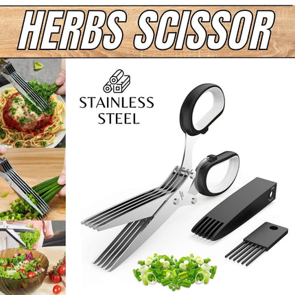 Herb Scissors With Multi Blades Stainless Steel Fast Cutting Shear Kitchen Tool - Wnkrs