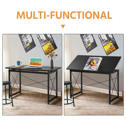 Adjustable Black Drafting Table with Tilt Surface & Sturdy Metal Frame - Wnkrs