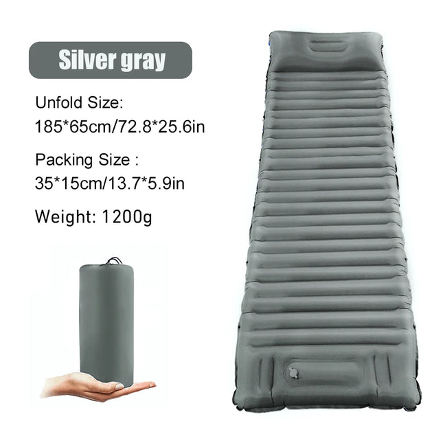 Matelas de camping gonflable ultraléger avec oreiller et pompe intégrée