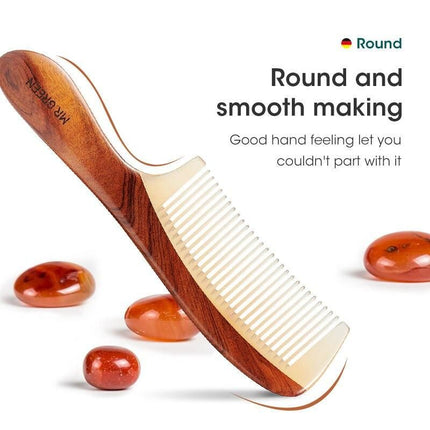 Natural Wood and Horn Fine Tooth Anti-Static Hair Comb - Wnkrs