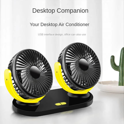 Ventilateur de voiture à double tête 12/24 V - Ventilateur de refroidissement USB réglable à 3 vitesses pour voiture